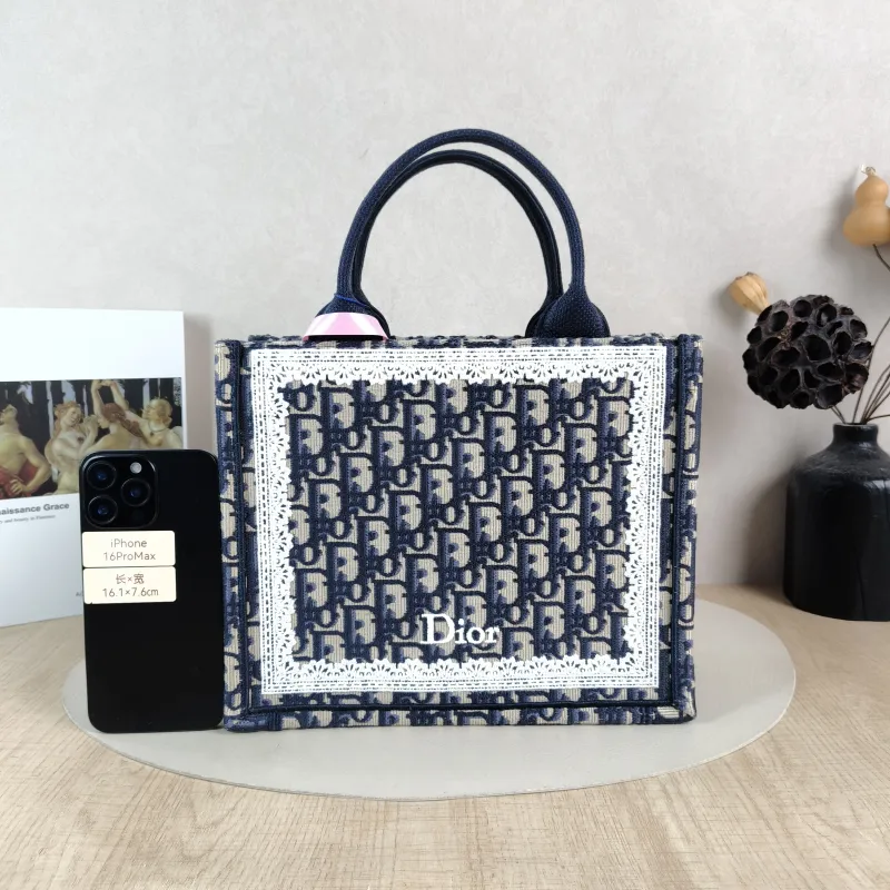 DIOR Shoulder Bag Book Tote Shoulder Strap Edition Blue Canvas Small 26.5 × 14 × 22 cm — cover view 6 of 6