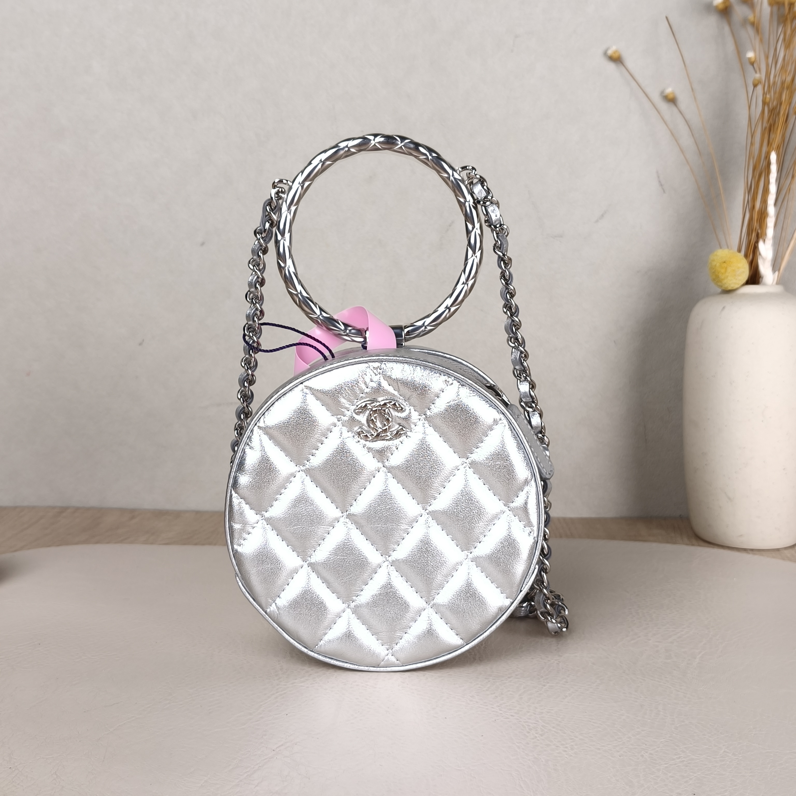 Chanel Crossbody Bag Crossbody Bag Silver Lambskin One Size12 × 5 × 12 cm