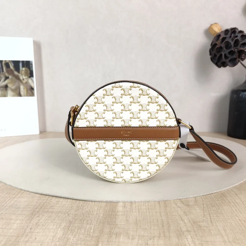 CELINE Crossbody Bag Triomphe White PVC Mini 13.5 × 4 × 13.5 cm