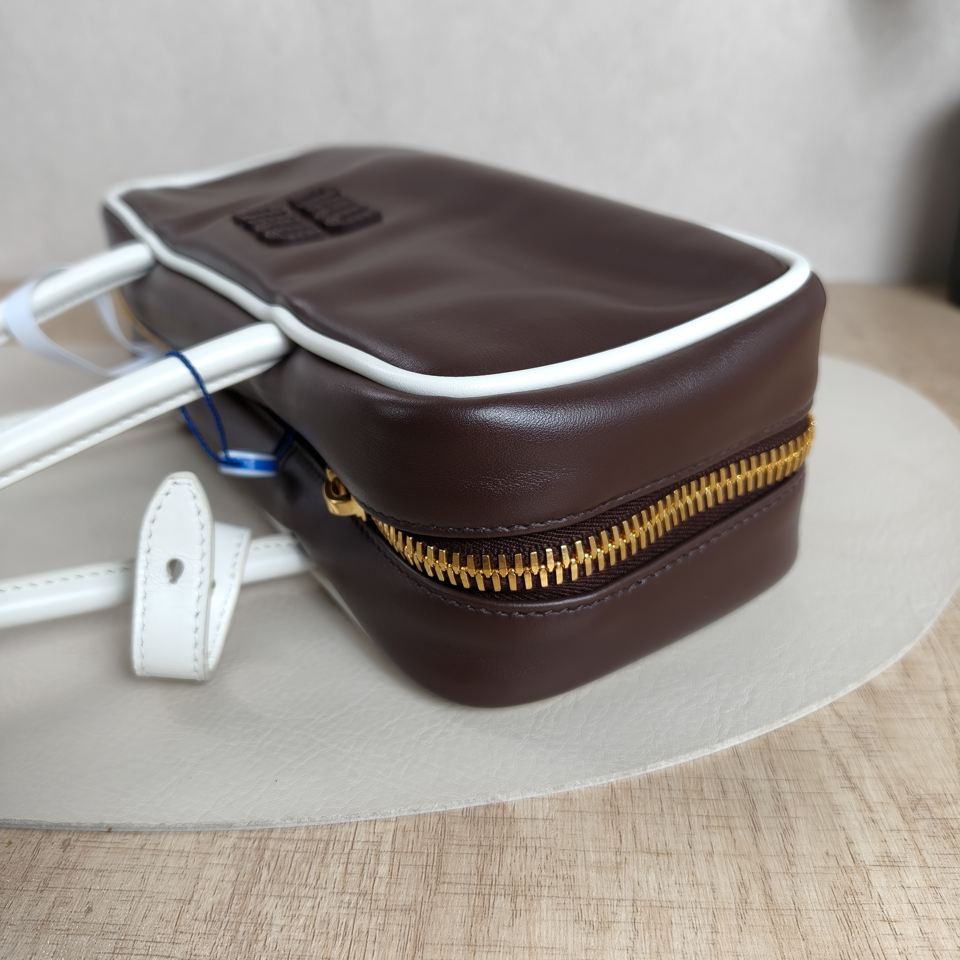 Miumiu Top Handle Bag Beau Brown White Calfskin 28 × 8 × 11.5 cm — cover view 9 of 11
