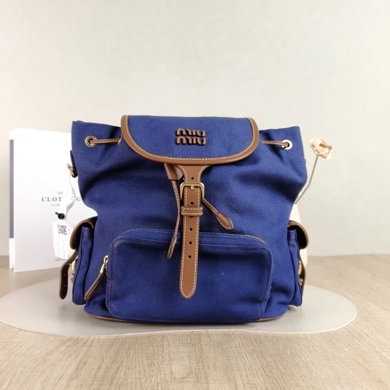 Miumiu Backpack Backpack Blue Canvas Large 25 × 12.5 × 29.5 cm
