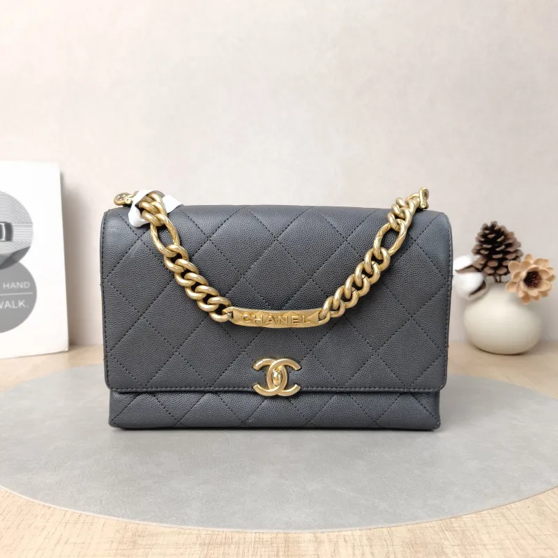 Chanel Crossbody Bagcf Collection Crossbody Bag Grey Grained Calfskin One Size24 × 6 × 16 cm