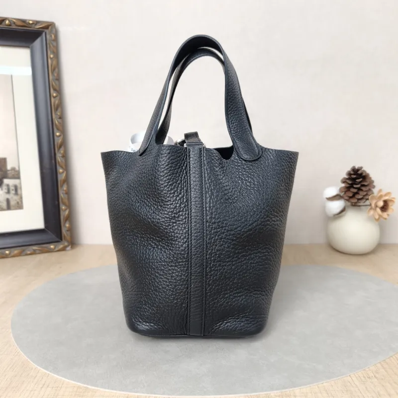 Hermès Top Handle Bag Picotin Lock 18 18Black Silver-Tone Hardware Clemence Taurillon TC Calfskin Small18 × 13 × 19 cm — cover view 4 of 5