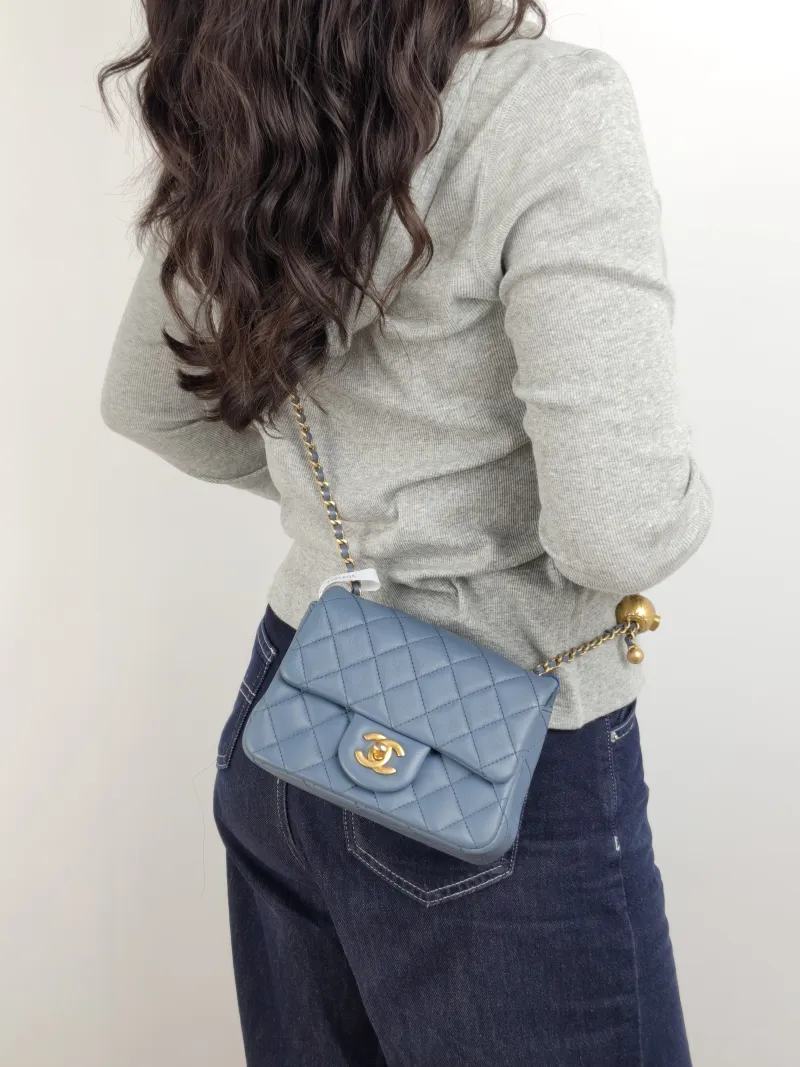 Chanel Crossbody Bag Blue Lambskin One Size 17 × 8 × 13.5 cm — on-model view 1 of 3