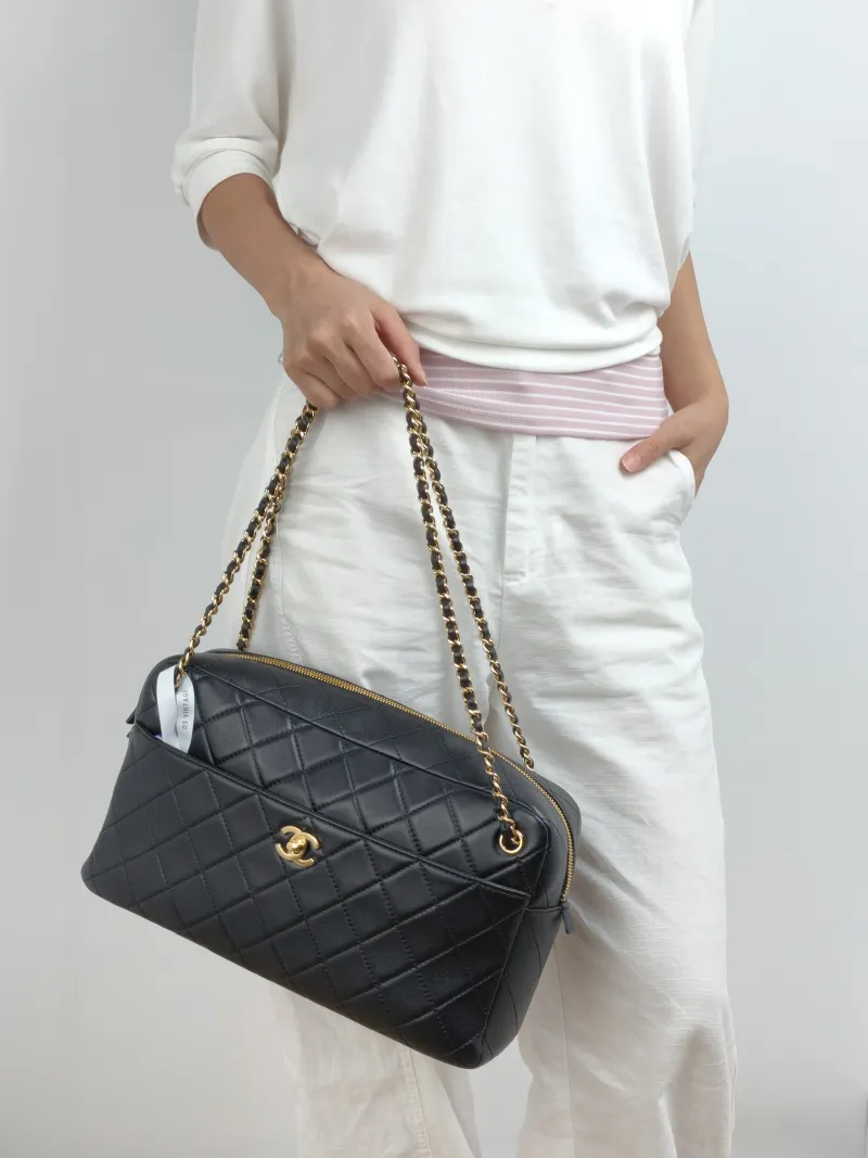 Chanel Crossbody Bag Bowling Bag Black Lambskin One Size 31 × 9 × 19 cm — on-model view 3 of 3