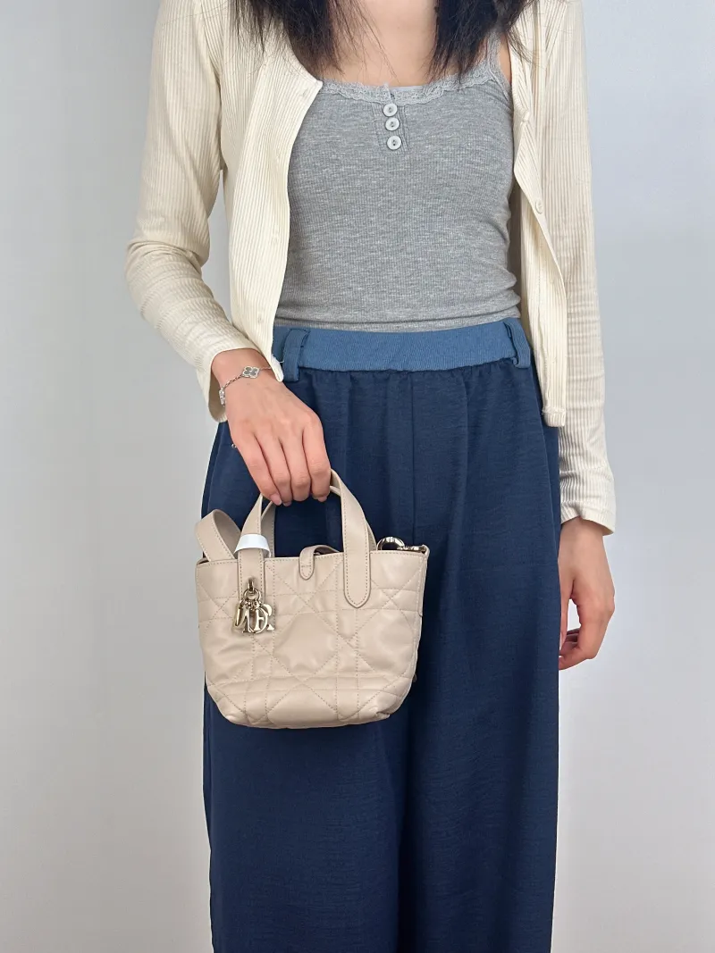 DIOR Top Handle Bag TOUJOURS Edition Beige Calfskinmini13 × 12 × 15 cm — on-model view 2 of 3