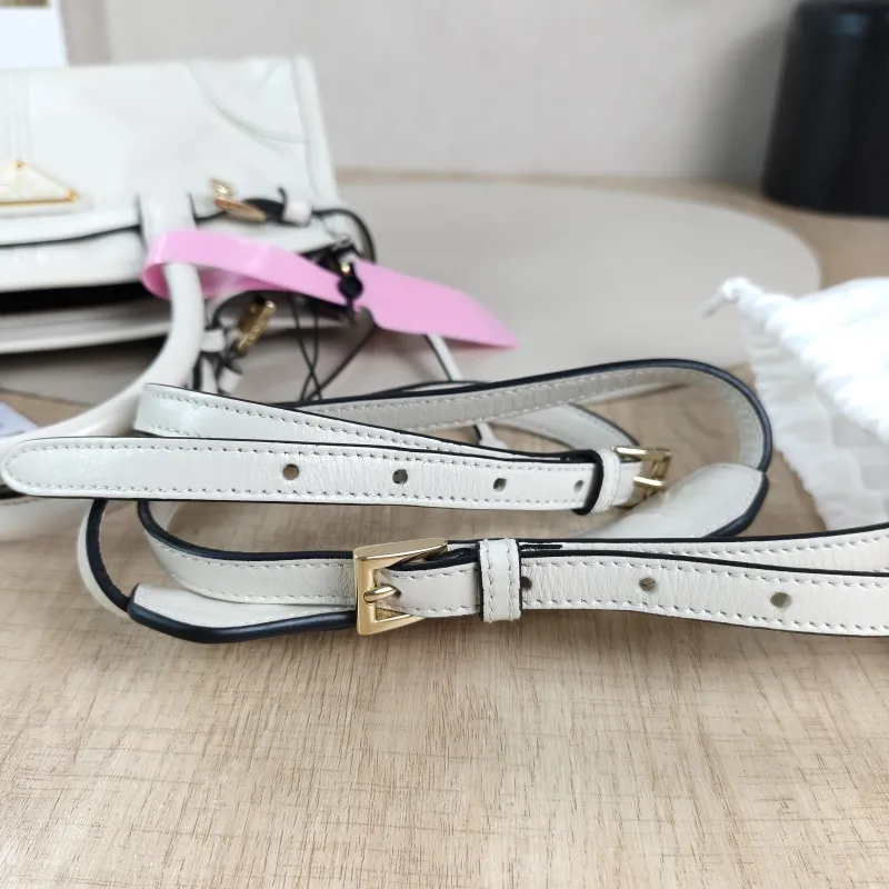 PRADA Top Handle Bag Bonnie Soft Lux White Waxed Leather Mini 23.5 × 9 × 12 cm — detail view 1 of 14
