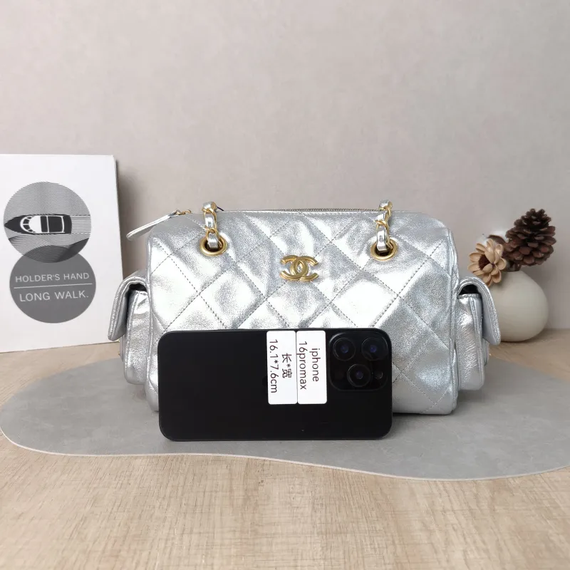 Chanel Shoulder Bag 25k Bowling Bag Silver Calfskin Small 24 × 11.5 × 15.5 cm — cover view 2 of 6