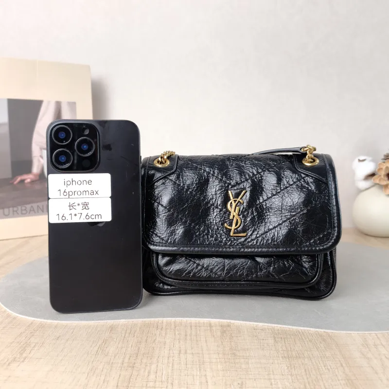 SAINT LAURENT Crossbody Bag Niki Black Waxed Leather Calfskin Mini 18 × 5 × 12.5 cm — cover view 3 of 6