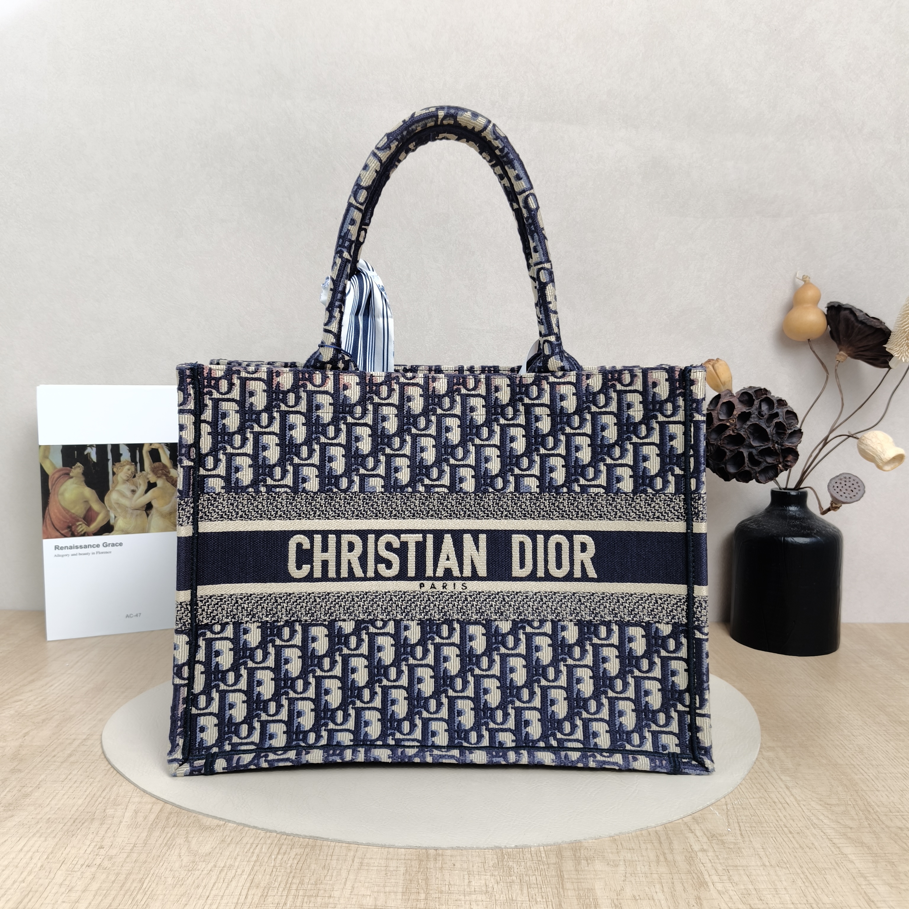 DIOR Top Handle Bag Book Tote Blue Canvas Medium36 × 16.5 × 27.5 cm
