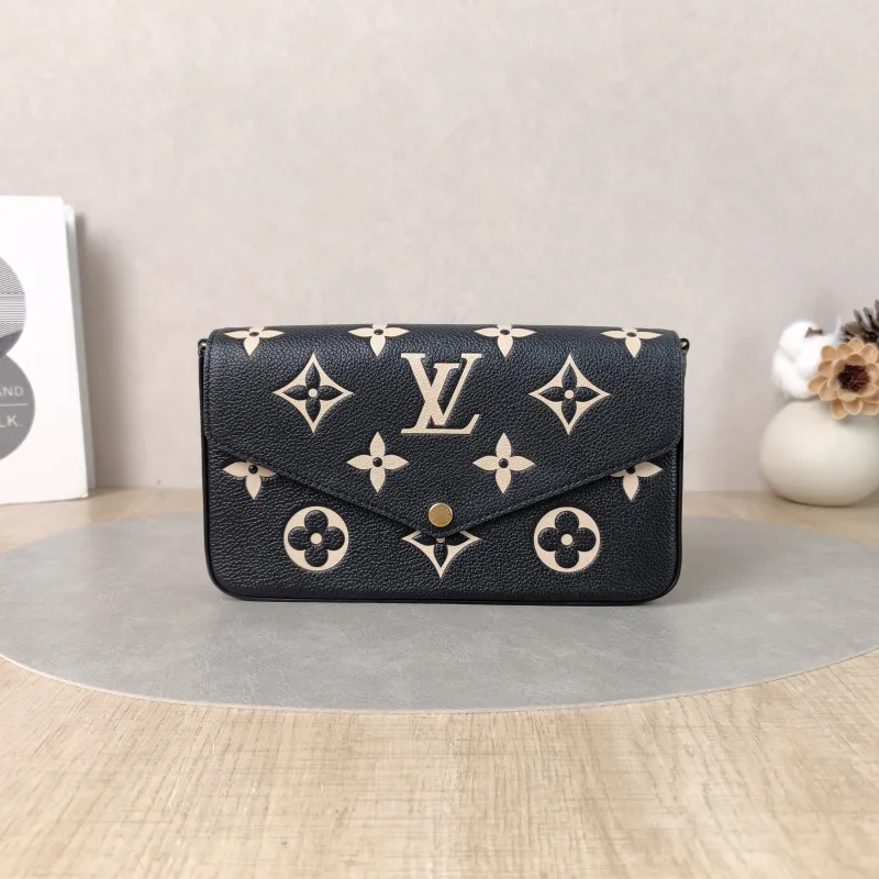 Louis Vuitton Crossbody Bag Pochette Félicie Black · White Calfskin Small 21 × 3 × 12 cm