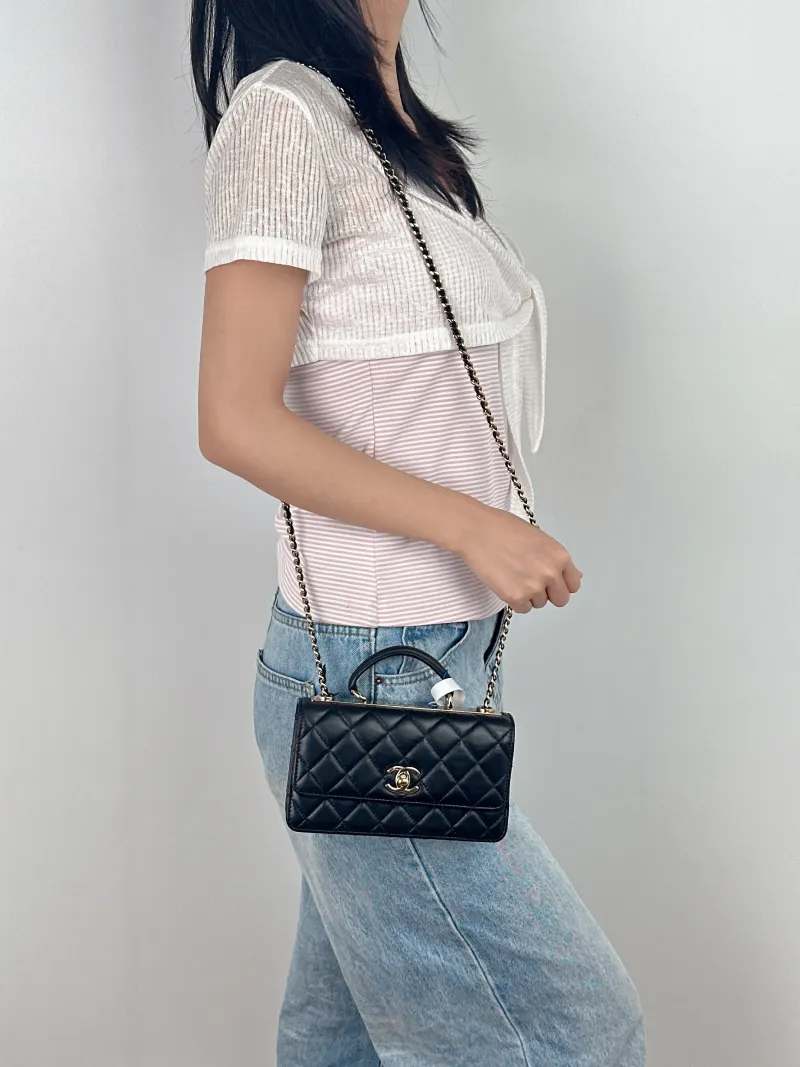 Chanel Crossbody Bag trendy cc woc Black Lambskinmini19.2 × 3.5 × 12.3 cm — on-model view 3 of 3