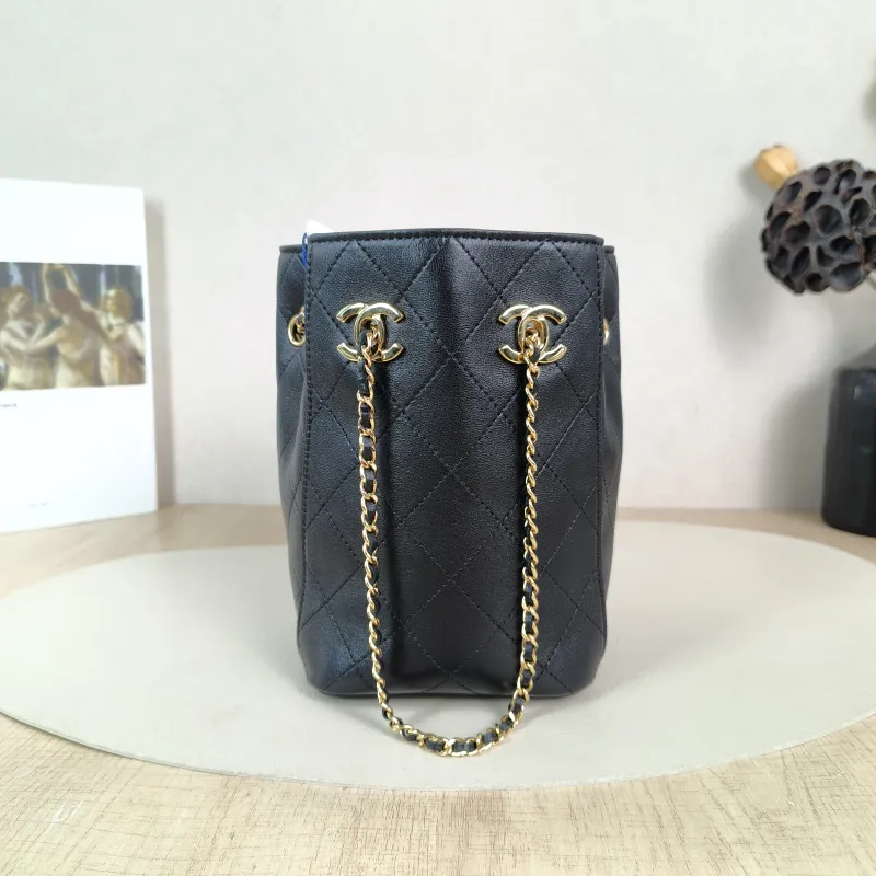 Chanel Shoulder Bag Bucket Bag Black Lambskin One Size 11 × 11 × 17.5 cm