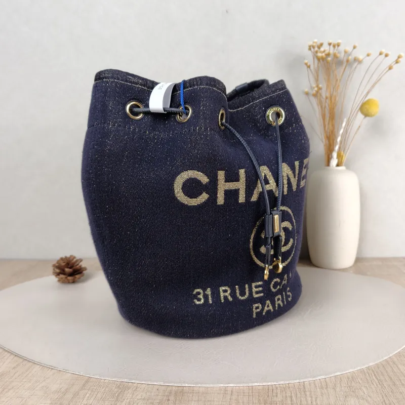 Chanel Shoulder Bag Bucket Bag Navy Gold Canvas 20 × 15 × 25 cm 28 — cover view 3 of 5