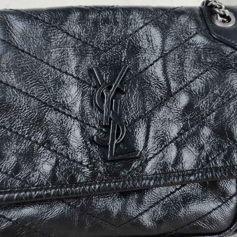 SAINT LAURENT Crossbody Bag Niki Black Waxed Leather Calfskin Small 21 × 7.5 × 16 cm — detail view 1 of 12