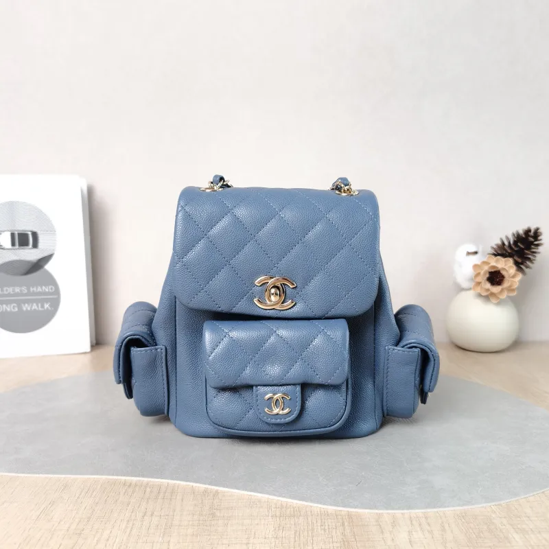 Chanel Backpack duma Blue Grained Calfskin Small 18 × 9.5 × 19 cm
