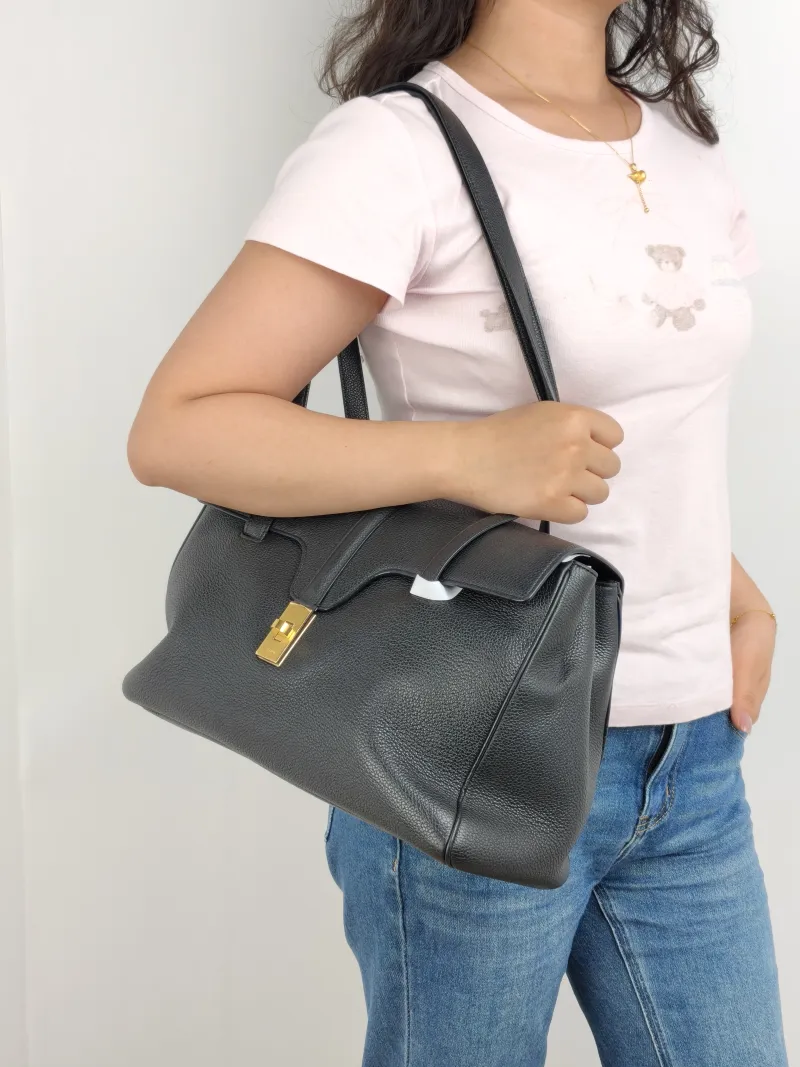 CELINE Shoulder Bag Soft 16Shoulder Bag Black Calfskin Medium 32 × 15 × 24 cm — on-model view 2 of 2