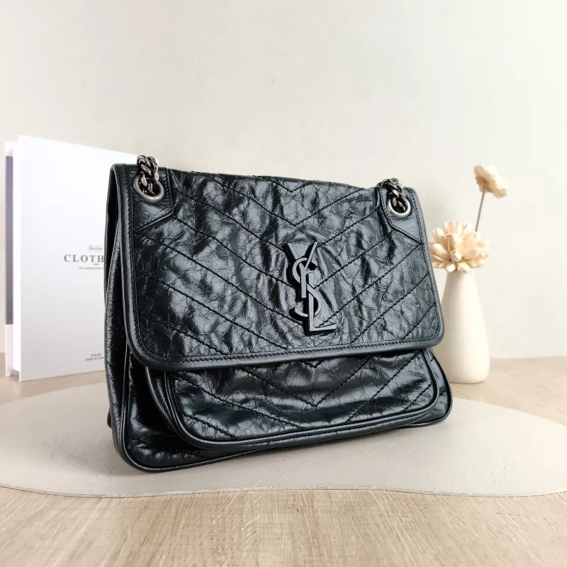 SAINT LAURENT Crossbody Bag Niki D Green Waxed Leather Medium 28 × 8.5 × 20 cm — cover view 2 of 5