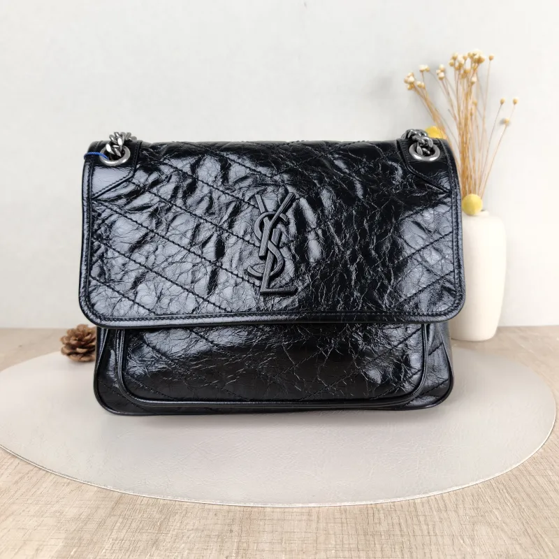 SAINT LAURENT Crossbody Bag Niki D Waxed Leather Calfskin Medium 28 × 8.5 × 20 cm