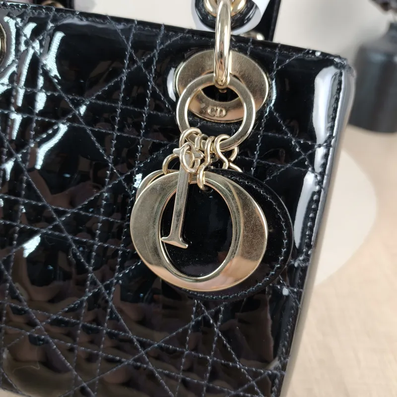 DIOR Top Handle Bag Lady Lady Dior Bag Black Leather Patent Leather Patent Small20 × 8 × 18 cm — detail view 10 of 13