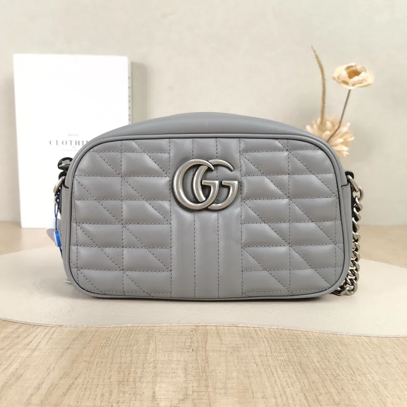 GUCCI Crossbody Bag GG Marmont Marmont Camera Bag Grey Calfskin Small24 × 7 × 13 cm