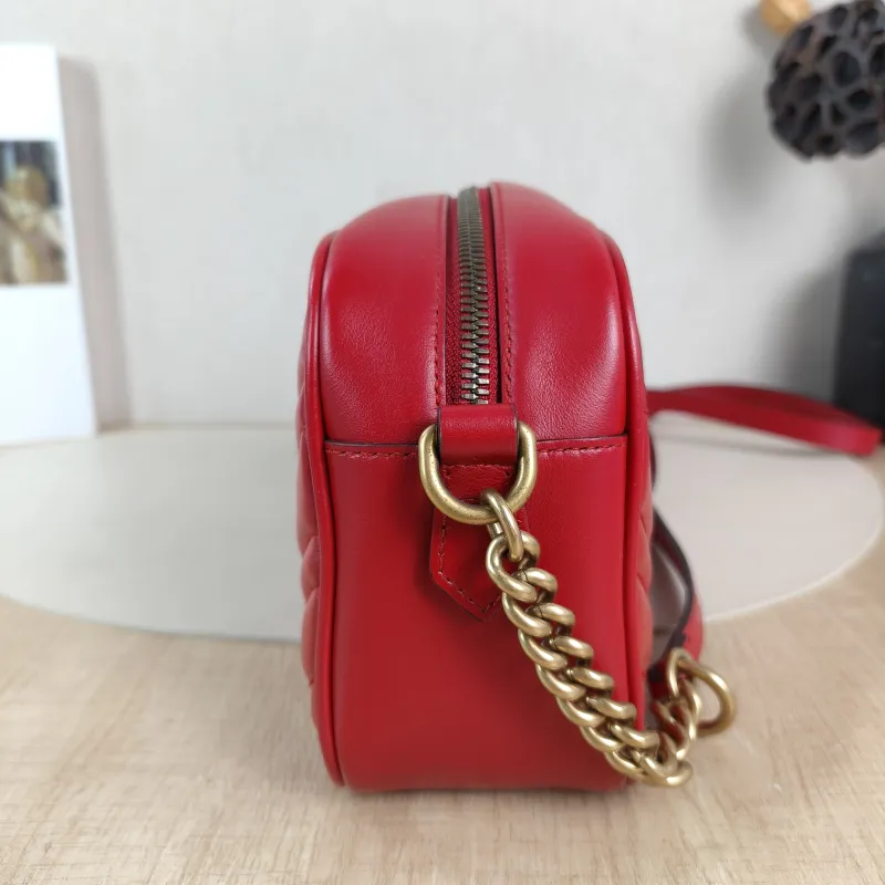 GUCCI Crossbody Bag GG Marmont Marmont Camera Bag Red Calfskin Small 24 × 7 × 13 cm — detail view 9 of 12