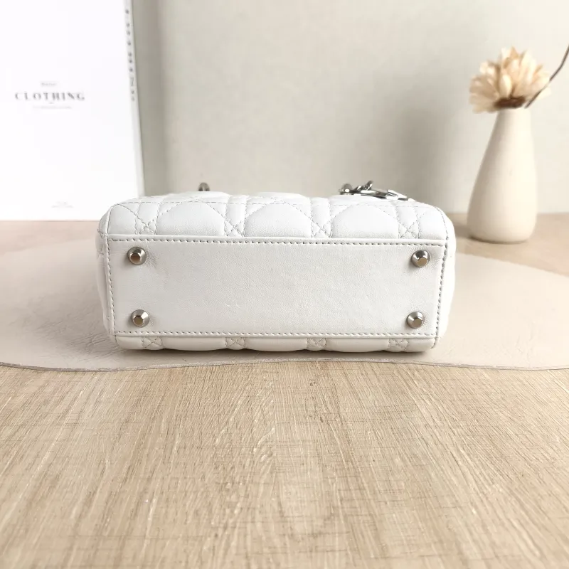 DIOR Crossbody Bag Lady Lady Dior Bag White Lambskin Mini 17 × 7 × 15 cm Conditioned — cover view 3 of 5
