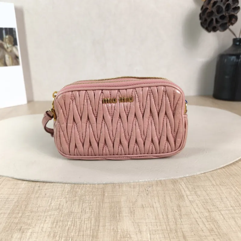 Miumiu Shoulder Bag Camera Bag Pink Lambskin 16 × 4 × 9 cm