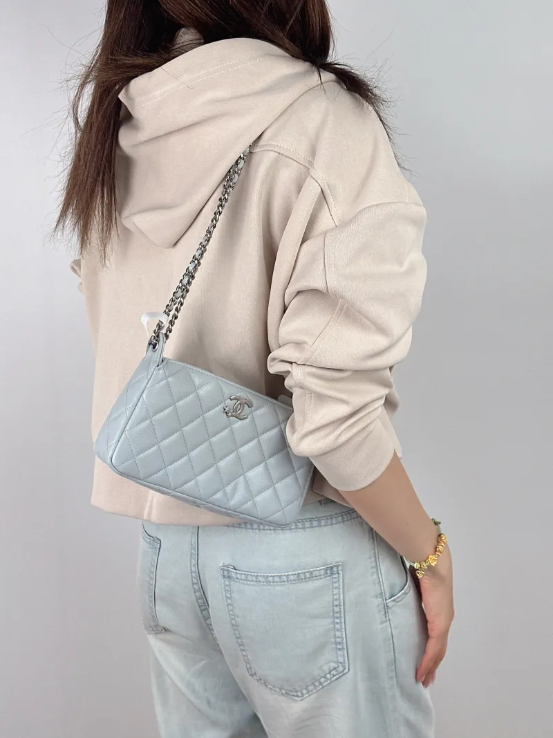 Chanel Crossbody Bag Blue Grained Calfskin 21 × 5.5 × 12 cm — on-model view 2 of 2