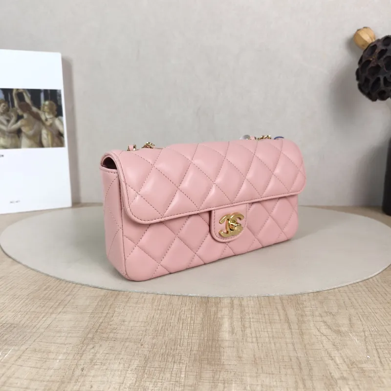 Chanel Crossbody Bag Collection Baguette Bag Pink Lambskin Small 21.5 × 4 × 12 cm — cover view 4 of 6