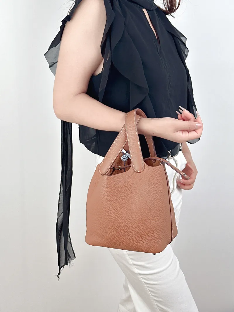 Hermès Top Handle Bag Picotin Lock 18 1837 Brown Taurillon Clemence TC Calfskin Small18 × 13 × 18 cm — on-model view 2 of 2