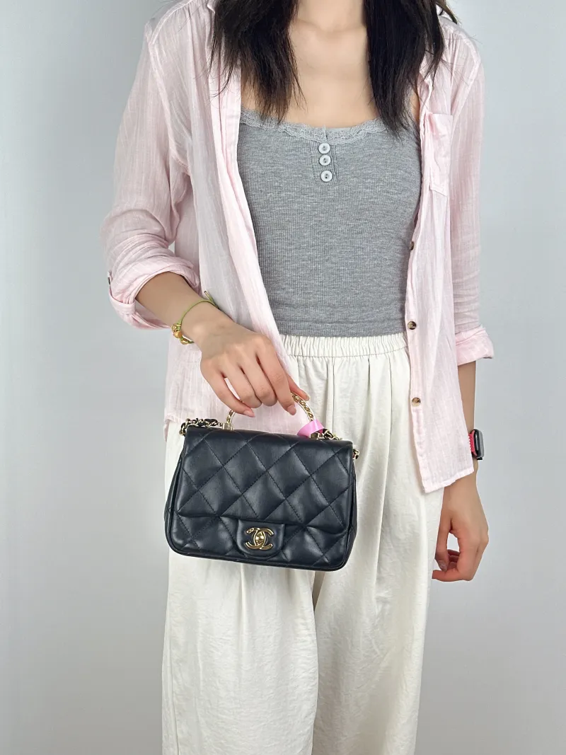 Chanel Crossbody Bag Black Lambskinmini19 × 6 × 12 cm — on-model view 3 of 3