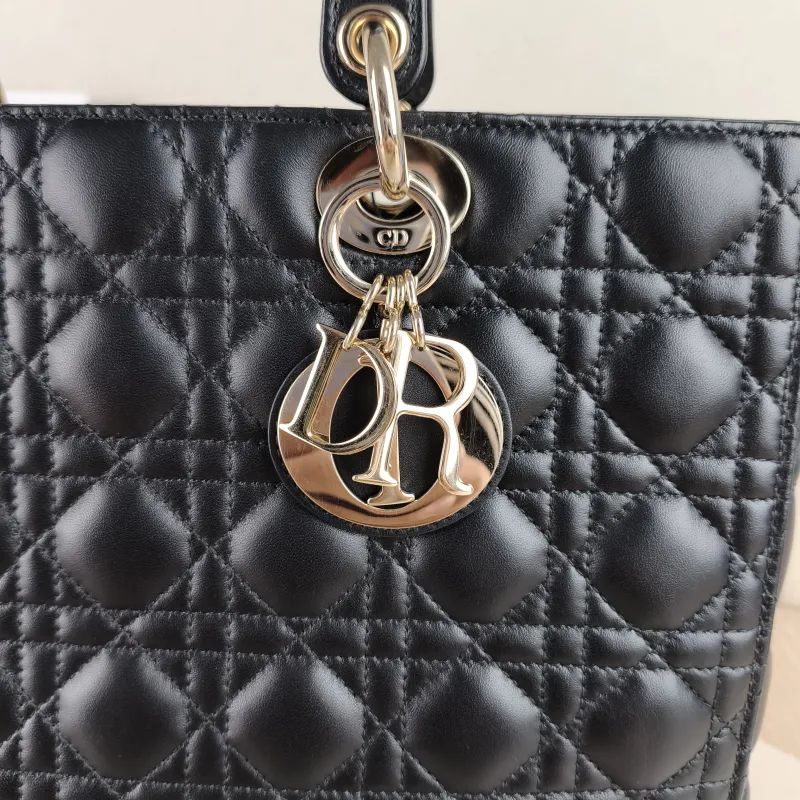 DIOR Top Handle Bag Lady Lady Dior Bag Black Lambskin Large 32 × 11 × 25 cm — detail view 8 of 12