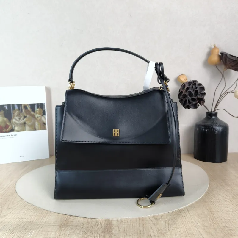 BALENCIAGA Crossbody Bag Top Handle Crossbody Bag Black Calfskin One Size 28 × 12 × 23 cm