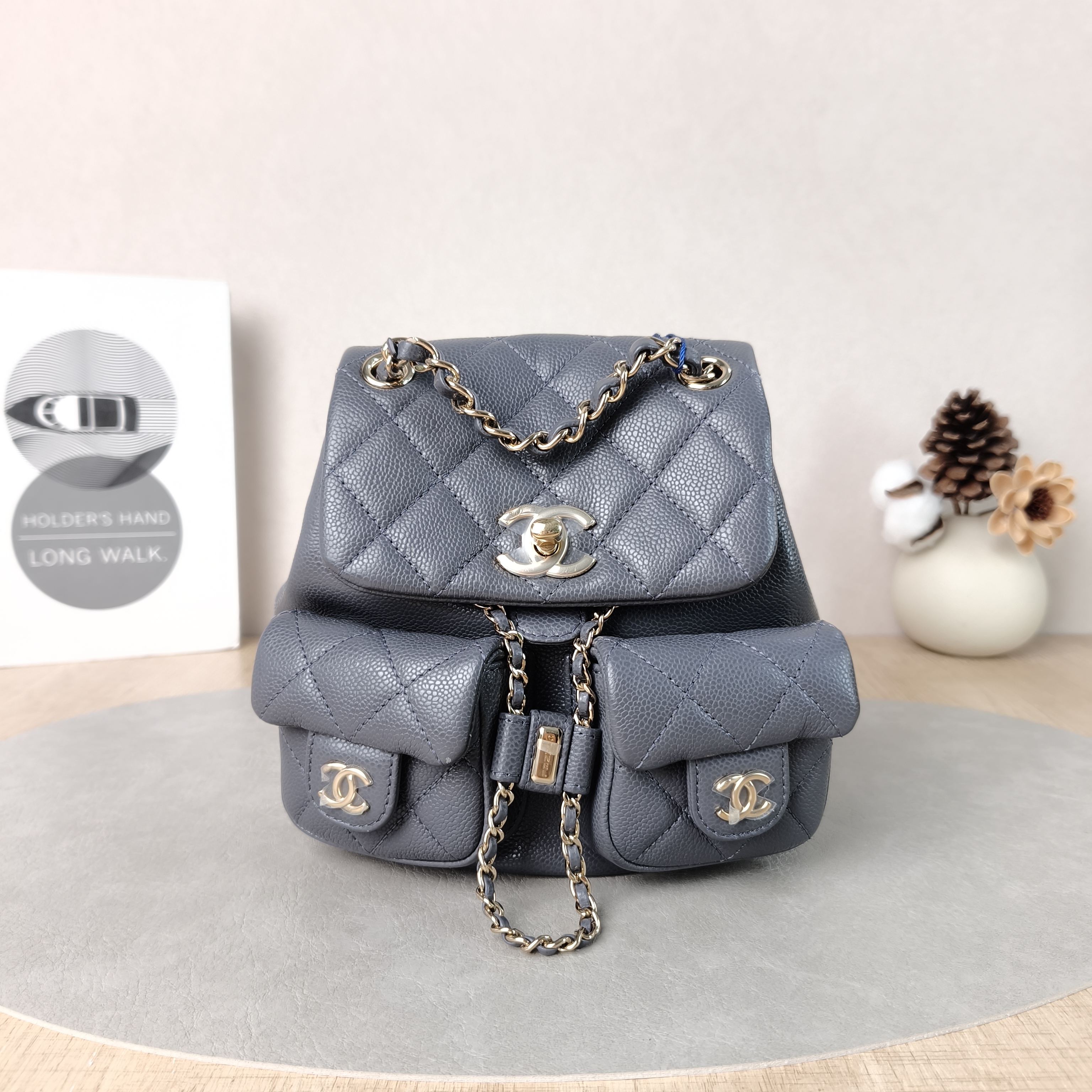 Chanel Backpack Duma Grey Grained Calfskin Small16.5 × 10 × 17.5 cm