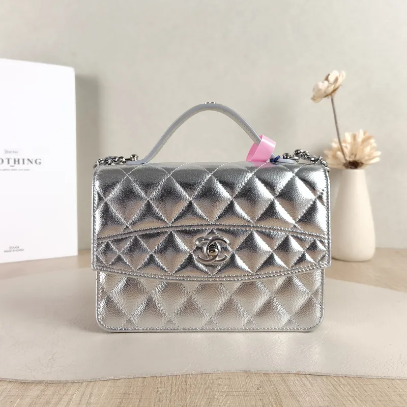 Chanel Backpack Backpack Silver Grained Calfskin One Size 18.2 × 5 × 14 cm