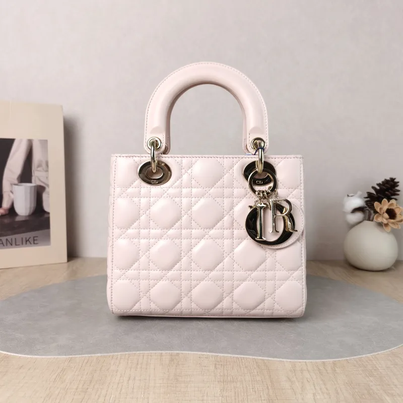 DIOR Top Handle Bag Pink Lambskin Small 20 × 8 × 18 cm