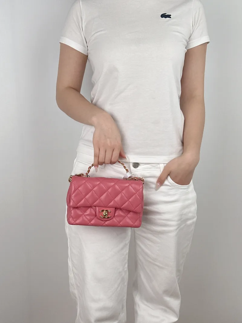 Chanel Crossbody Bag Pink Lambskin One Size 20 × 5 × 13 cm — on-model view 2 of 3