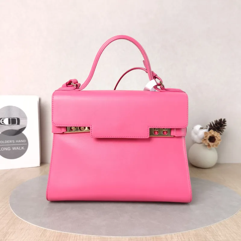 DELVAUX Crossbody Bag Tempete Top Handle Bag Red Calfskin Medium27.5 × 9 × 23 cm