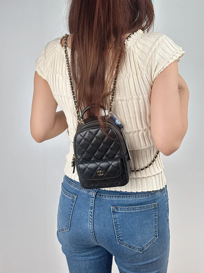 Chanel Crossbody Bag Mini Backpack Crossbody Bag Black Grained Calfskinmini13 × 9 × 18 cm — on-model view 3 of 3