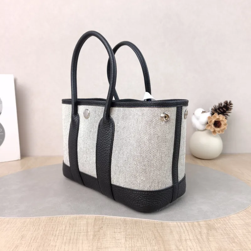 Hermès Top Handle Bag Neo Garden 23 Mini Black · Beige Canvas · Negonda Calfskin Mini 23 × 10 × 16 cm G — cover view 4 of 6