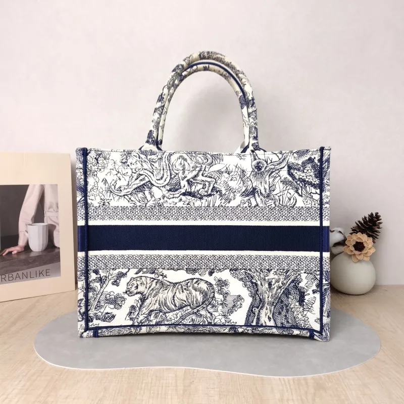 DIOR Top Handle Bag Book Tote Collection · White Blue Canvas Medium 36 × 16.5 × 27.5 cm — cover view 5 of 5