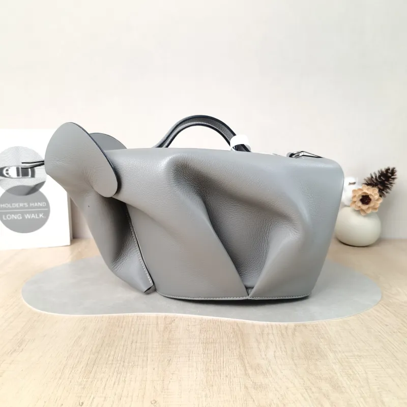LOEWE Shoulder Bag Grey Calfskin Large 36 × 26.5 × 22 cm — cover view 3 of 7