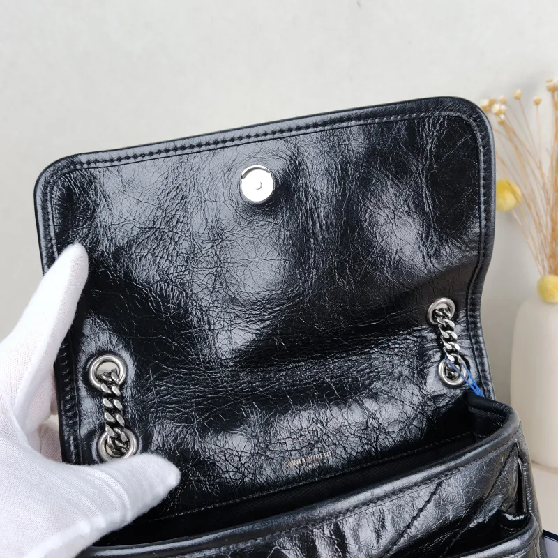 SAINT LAURENT Crossbody Bag Niki Black Waxed Leather Calfskin Small 21 × 7.5 × 16 cm — detail view 5 of 13