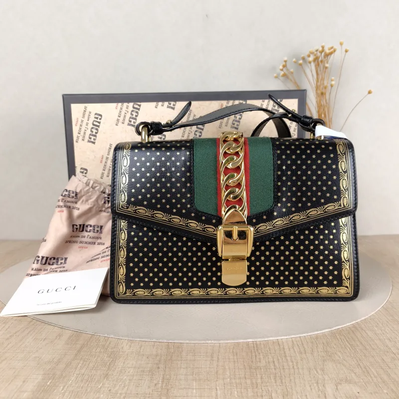 GUCCI Crossbody Bag Sylvie Shoulder Strap Edition Black Calfskin Small 25.5 × 8 × 17 cm — cover view 3 of 6