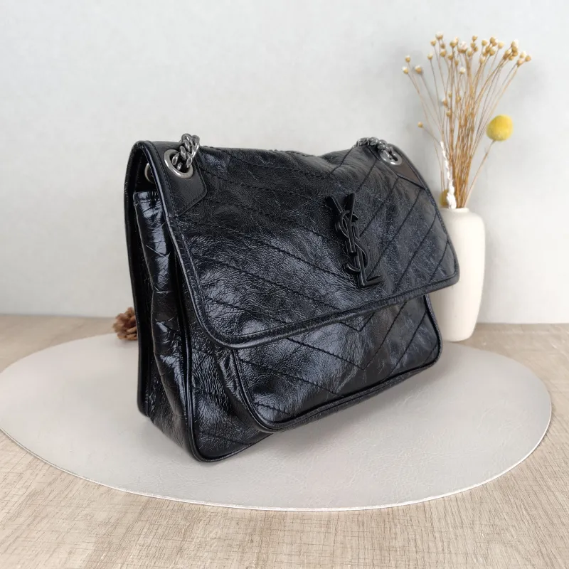 SAINT LAURENT Crossbody Bag Niki Black Waxed Leather Calfskin Medium 28 × 8.5 × 20 cm — cover view 5 of 5