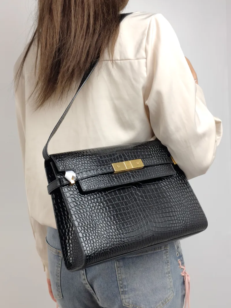SAINT LAURENT Shoulder Bag MANHATTAN Black Calfskin Medium 29 × 7.5 × 20 cm — on-model view 2 of 2