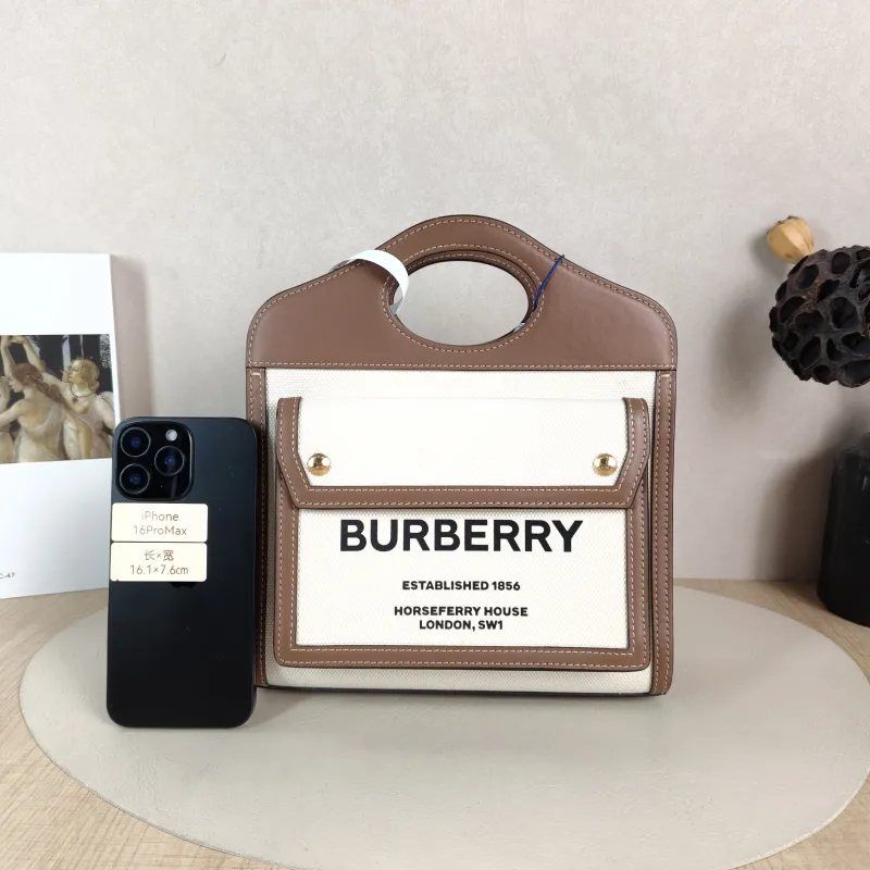 BURBERRY Crossbody Bag pocket bag Top Handle Crossbody Bag Beige Brown Canvas， Mini 23 × 6 × 26.5 cm — cover view 2 of 5