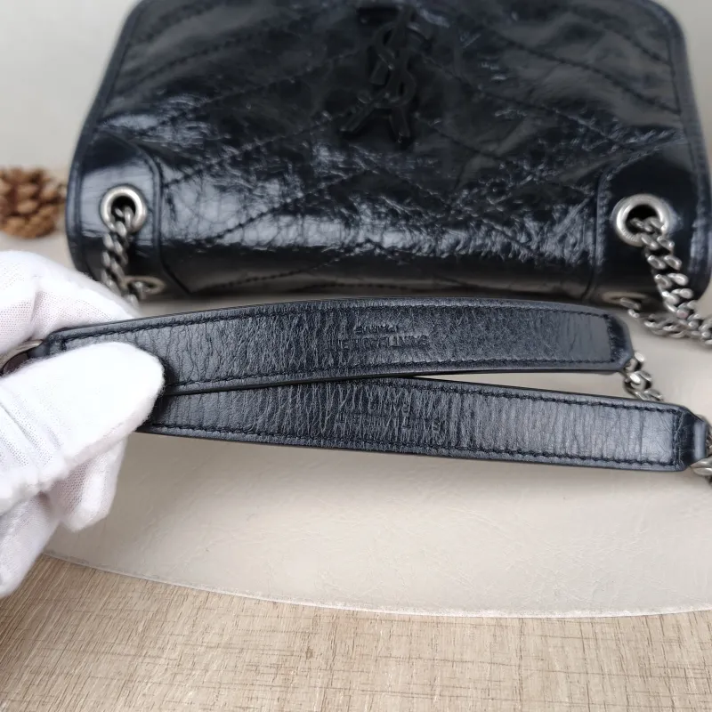 SAINT LAURENT Crossbody Bag Niki Black Waxed Leather Calfskin Small 21 × 7.5 × 16 cm — detail view 13 of 13