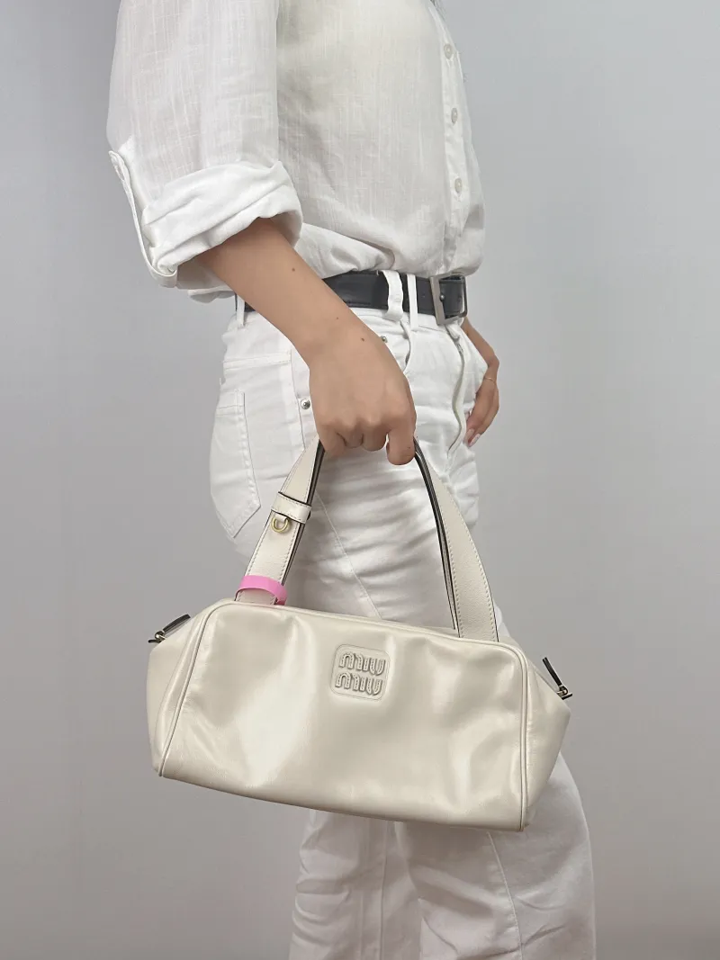 Miumiu Top Handle Bag Top Handle Bag White 28 × 13 × 15 cm — on-model view 2 of 2